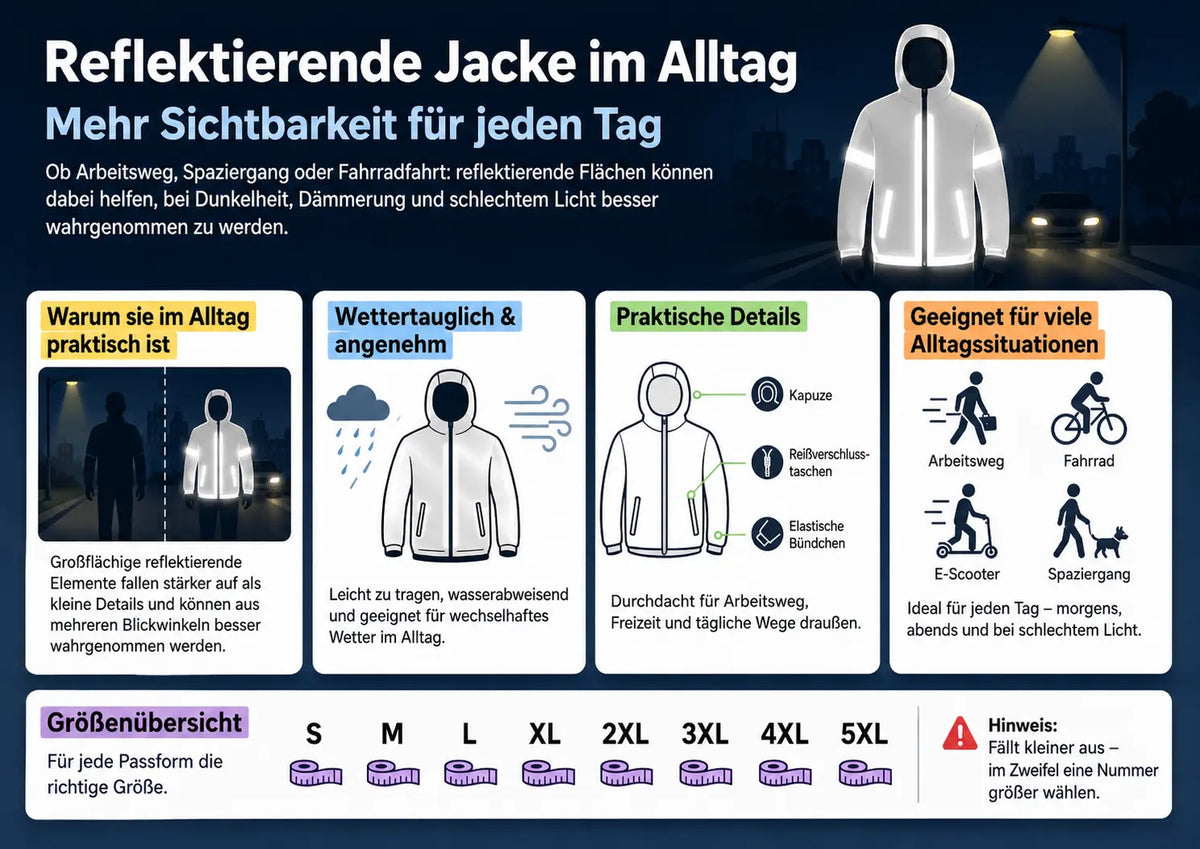 Reflektierende Jacke im Alltag bei Dunkelheit und Dämmerung