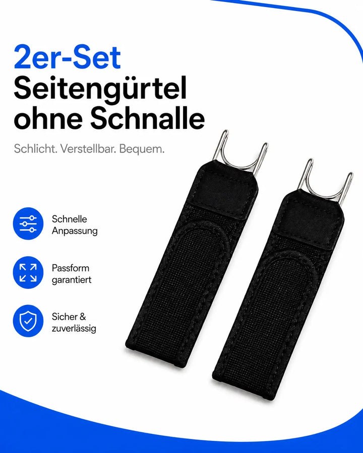 2er-Set schwarzer Seitengürtel ohne Schnalle, elastisch und verstellbar für Jeans und Hosen
