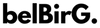 Minimalistisches schwarzes Logo mit stilisiertem weißem Schriftzug ‚Belbirg‘ – modernes Markenzeichen für elegante Damenbekleidung.