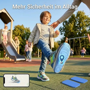 Blaue AirTag Einlegesohle für Kinder als diskretes Zubehör für Schulweg und Reisen