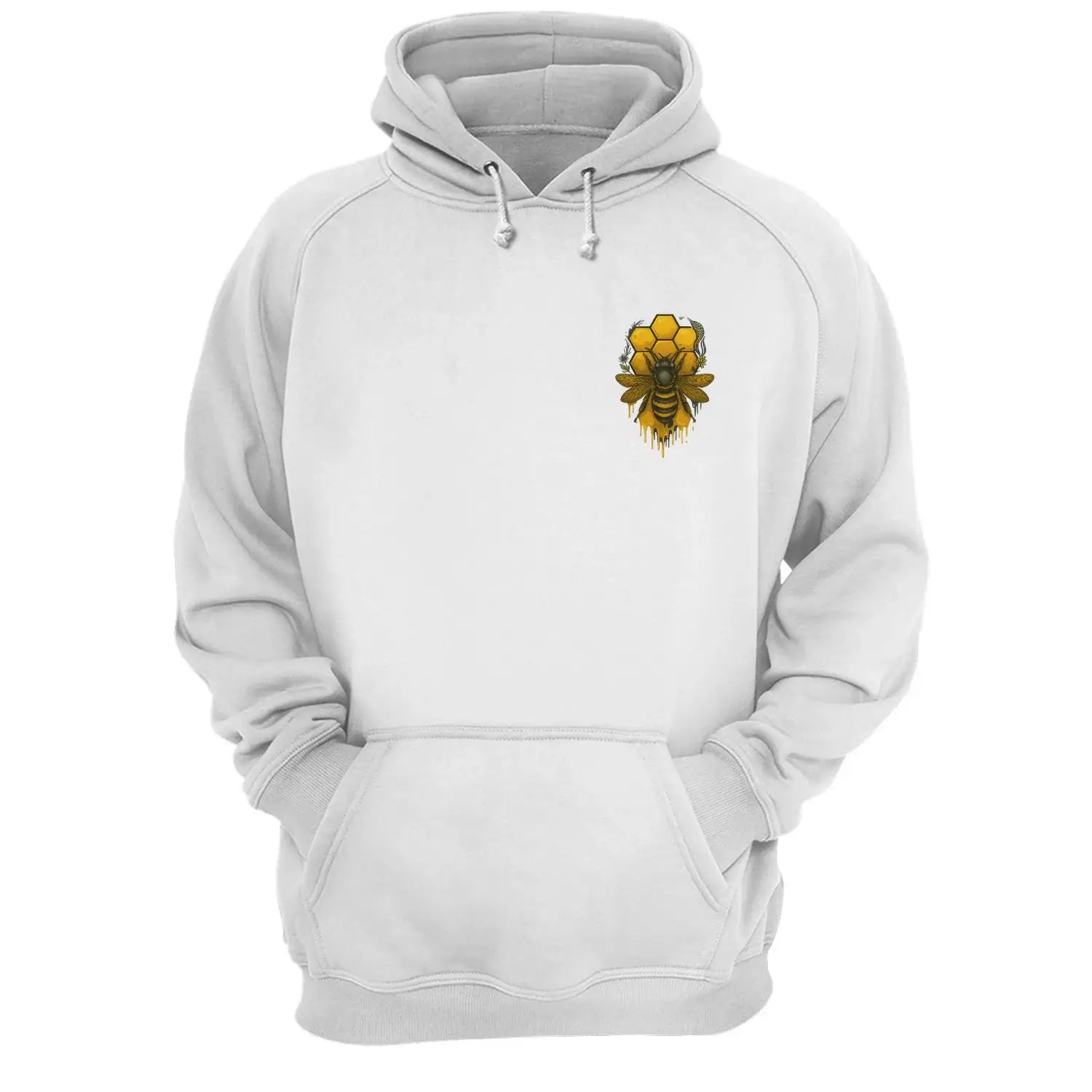Weißer Royal Bee Crown Hoodie – Unisex Hoodie mit goldener Biene auf der Brust, Royal Bee Crown Edition.