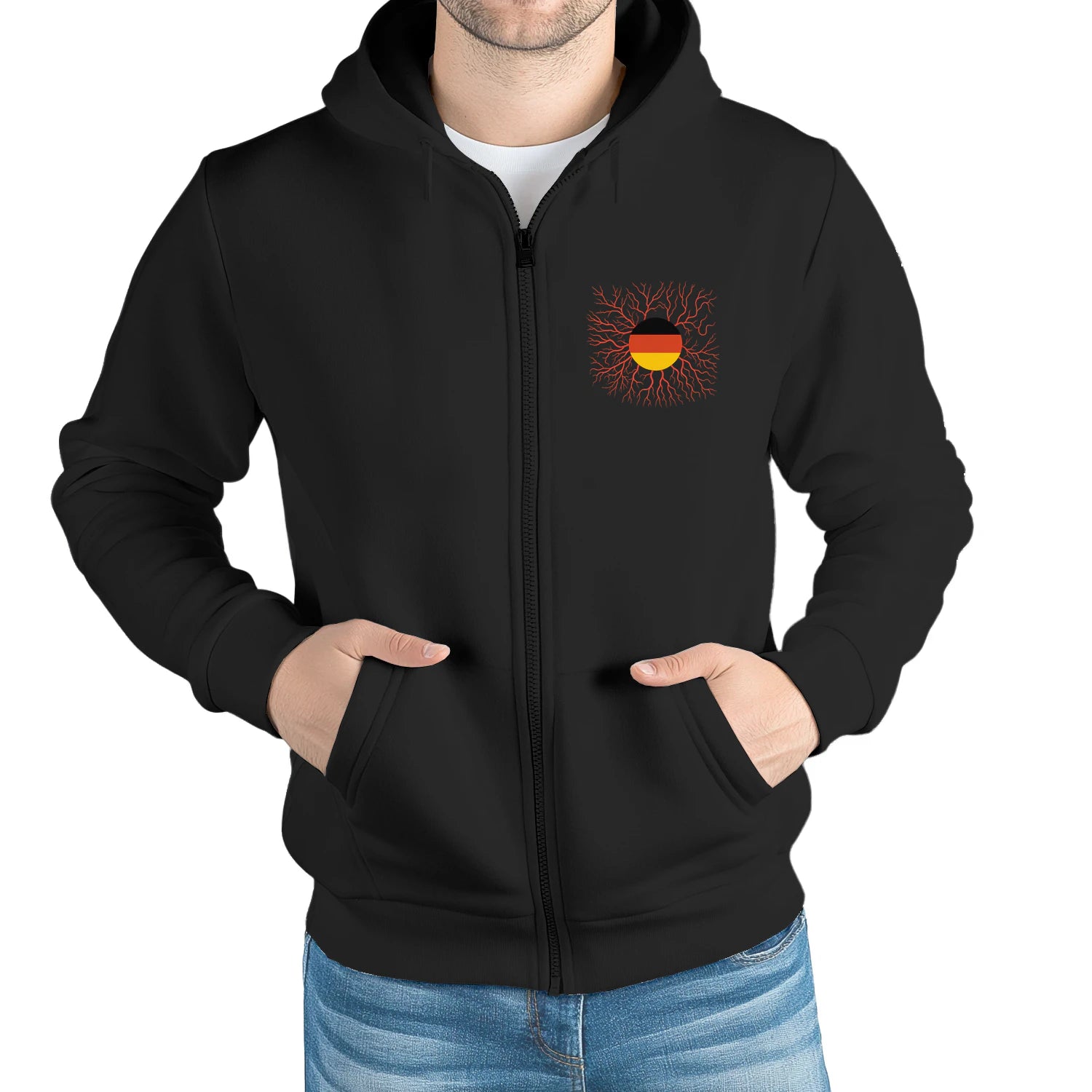Deutschland Heritage Hoodie – Schwarzer Kapuzenpullover mit modernem Deutschland-Design und starken Symbolen.
